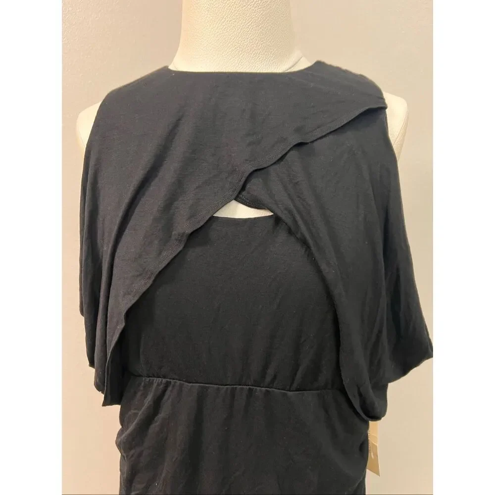 NWT Kiyonna Women's Ruched Bianca Cold Shoulder Bodycon Midi Dress Black 1X - Picture 2 of 6